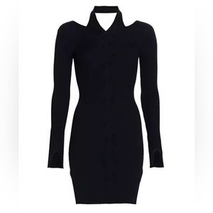 SIMKHAI Alejandra braided long sleeved ribbed-knit halterneck mini dress